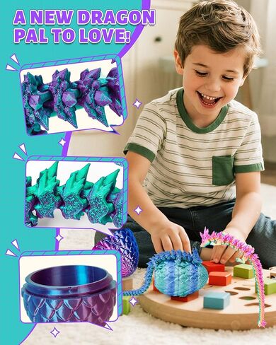 TBOLINE 3D Printed Dragon Egg,Dragon Eggs with Dragon Inside,Crystal Dragon Fidget Toys,Full Articulated Dragon Dragon in Egg,Adults Fidget Toys for Autism ADHD (Random Rainbow Dragon Egg), Small in Kuwait