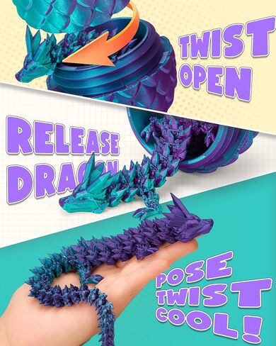TBOLINE 3D Printed Dragon Egg,Dragon Eggs with Dragon Inside,Crystal Dragon Fidget Toys,Full Articulated Dragon Dragon in Egg,Adults Fidget Toys for Autism ADHD (Random Rainbow Dragon Egg), Small in Kuwait
