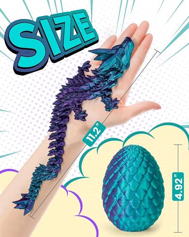 TBOLINE 3D Printed Dragon Egg,Dragon Eggs with Dragon Inside,Crystal Dragon Fidget Toys,Full Articulated Dragon Dragon in Egg,Adults Fidget Toys for Autism ADHD (Random Rainbow Dragon Egg), Small in Kuwait