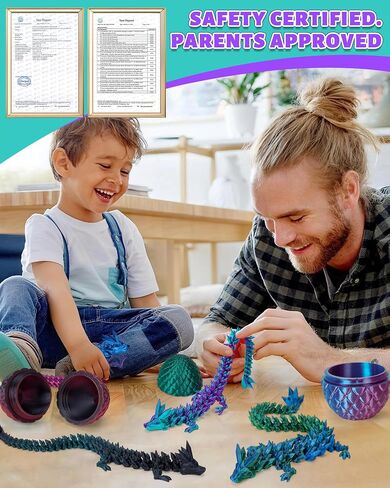 TBOLINE 3D Printed Dragon Egg,Dragon Eggs with Dragon Inside,Crystal Dragon Fidget Toys,Full Articulated Dragon Dragon in Egg,Adults Fidget Toys for Autism ADHD (Random Rainbow Dragon Egg), Small in Kuwait