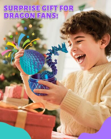 TBOLINE 3D Printed Dragon Egg,Dragon Eggs with Dragon Inside,Crystal Dragon Fidget Toys,Full Articulated Dragon Dragon in Egg,Adults Fidget Toys for Autism ADHD (Random Rainbow Dragon Egg), Small in Kuwait