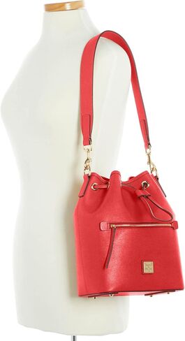 Dooney & Bourke Handbags for Women, Saffiano Drawstring Leather Bucket Bag with Wide Shoulder Strap in Saudi Arabia