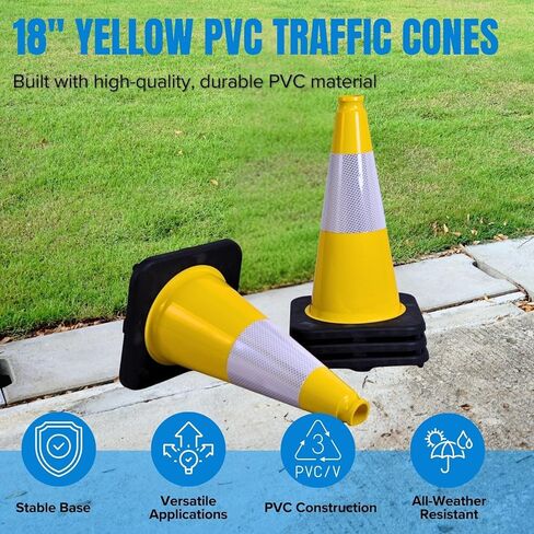 8 حزمة 12 '' Green PVC Traffic Conses Construction Construction المخاريط ذات القاعدة السوداء وأقماع السلامة في الشريط العاكس لمواقف السيارات مناطق بناء الممرات ومراقبة حركة المرور in Kuwait