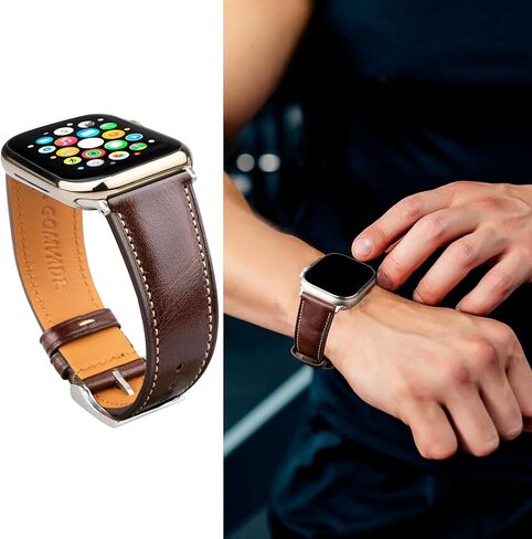 Leather Bands Compatible with Apple Watch Band 42mm 44mm 45mm 49mm Ultra, Replacement Band Leather Strap for Men iWatch Ultra 3/2/1 Series 9 8 7 6 5 4 in Saudi Arabia