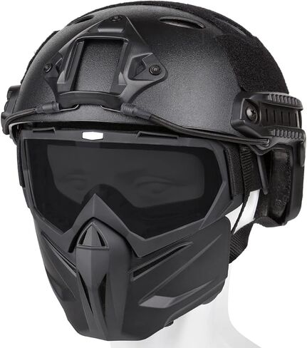 خوذة وقناع Airsoft، قناع وجه كامل مع نظارات قابلة للفصل، خوذة كرات الطلاء السوداء مع حامل NVG وحاجز جانبي، معدات تكتيكية عسكرية in Kuwait