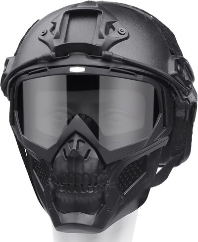 خوذة وقناع Airsoft، قناع وجه كامل مع نظارات قابلة للفصل، خوذة كرات الطلاء السوداء مع حامل NVG وحاجز جانبي، معدات تكتيكية عسكرية in Kuwait