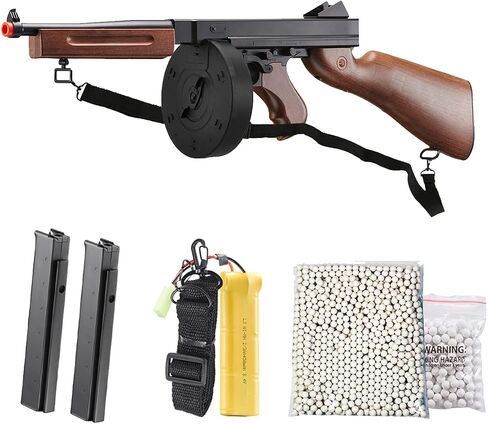 Airsoft Tommy Thompson Durable Submachine Gun WW2 Chicago Typewriter Full Auto SMG AEG with Extra Stick Magazines, Battery and Charger in Kuwait
