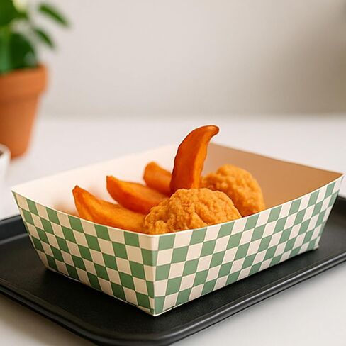 No Folding Required 50 Pcs 2lb Gingham Party Supplies Disposable Paper Food Trays for Shower Wedding Tea Party Supplies Nacho Snack (Red) in Kuwait