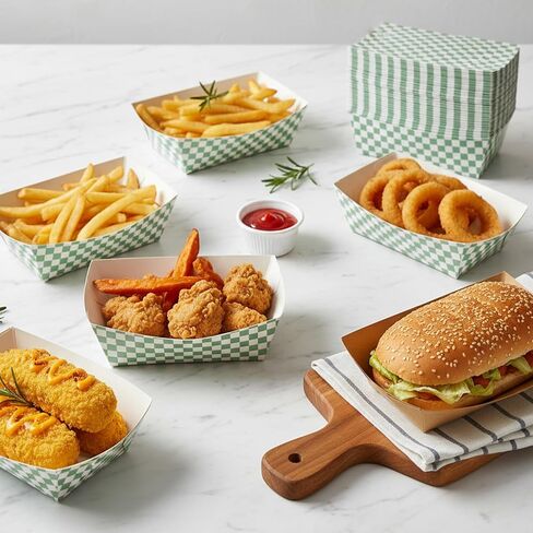 No Folding Required 50 Pcs 2lb Gingham Party Supplies Disposable Paper Food Trays for Shower Wedding Tea Party Supplies Nacho Snack (Red) in Kuwait