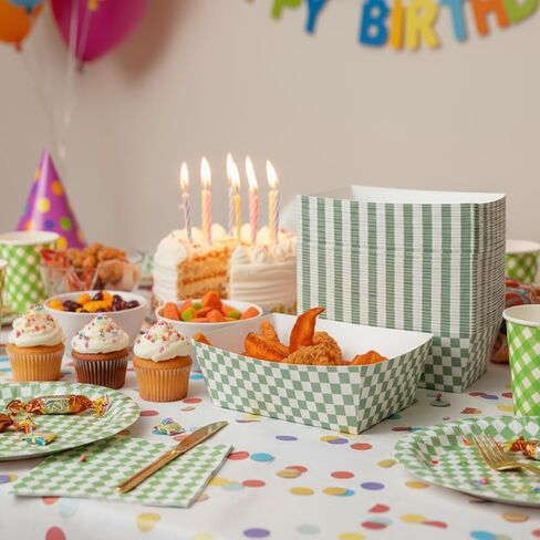 No Folding Required 50 Pcs 2lb Gingham Party Supplies Disposable Paper Food Trays for Shower Wedding Tea Party Supplies Nacho Snack (Red) in Kuwait