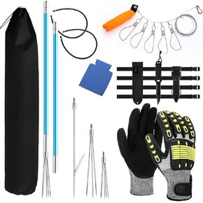 Lasnten 14 Pcs Hawaiian Sling Fishing Spear Set Fiberglass Pole Spear with 3 Prong Tips Diving Lobster Knife with Holster 2 Sheath 2 Pairs Leg Straps Fish Buckle for Diving Spearfishing in Kuwait