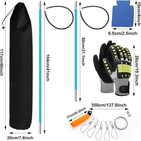 Lasnten 14 Pcs Hawaiian Sling Fishing Spear Set Fiberglass Pole Spear with 3 Prong Tips Diving Lobster Knife with Holster 2 Sheath 2 Pairs Leg Straps Fish Buckle for Diving Spearfishing in Kuwait