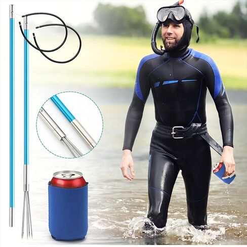 Lasnten 14 Pcs Hawaiian Sling Fishing Spear Set Fiberglass Pole Spear with 3 Prong Tips Diving Lobster Knife with Holster 2 Sheath 2 Pairs Leg Straps Fish Buckle for Diving Spearfishing in Kuwait