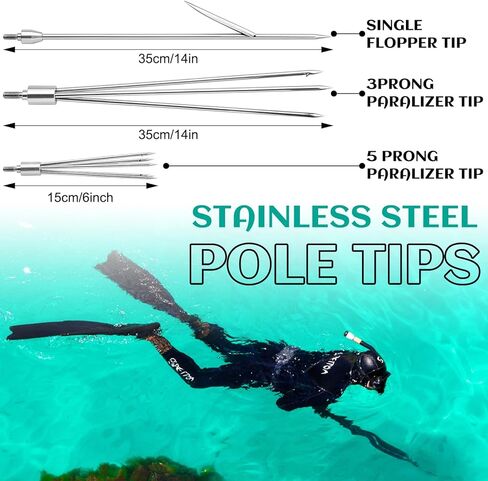Lasnten 14 Pcs Hawaiian Sling Fishing Spear Set Fiberglass Pole Spear with 3 Prong Tips Diving Lobster Knife with Holster 2 Sheath 2 Pairs Leg Straps Fish Buckle for Diving Spearfishing in Kuwait