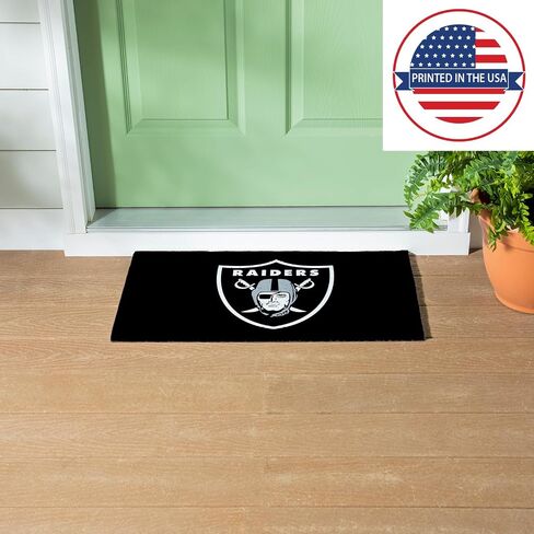 ممسحة رياضية من فريق سبورتس أمريكا NFL LAS Vegas Raiders | مدخل داخلي خارجي | 28 × 16 بوصة | سجادات الأبواب الأمامية غير قابلة للانزلاق | مرخص رسميًا | سجادة ترحيب لمشجعي الرياضة عند الدخول in Saudi Arabia