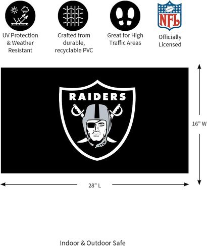 ممسحة رياضية من فريق سبورتس أمريكا NFL LAS Vegas Raiders | مدخل داخلي خارجي | 28 × 16 بوصة | سجادات الأبواب الأمامية غير قابلة للانزلاق | مرخص رسميًا | سجادة ترحيب لمشجعي الرياضة عند الدخول in Saudi Arabia