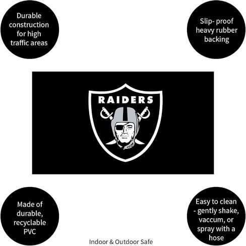 ممسحة رياضية من فريق سبورتس أمريكا NFL LAS Vegas Raiders | مدخل داخلي خارجي | 28 × 16 بوصة | سجادات الأبواب الأمامية غير قابلة للانزلاق | مرخص رسميًا | سجادة ترحيب لمشجعي الرياضة عند الدخول in Saudi Arabia