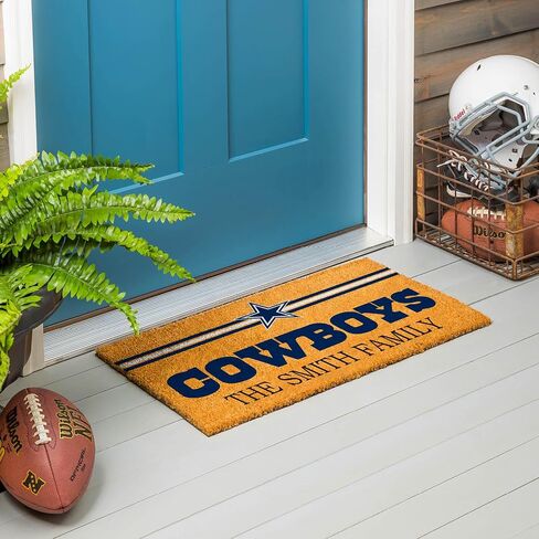 Team Sports America NFL Dallas Cowboys Personalized Coir Door Mat, 18 x 30 Inches Custom Name Doormat with Non Slip Back, Front Door Welcome Mats in Saudi Arabia