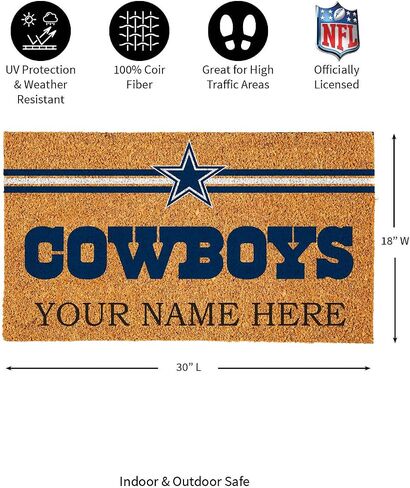 Team Sports America NFL Dallas Cowboys Personalized Coir Door Mat, 18 x 30 Inches Custom Name Doormat with Non Slip Back, Front Door Welcome Mats in Saudi Arabia