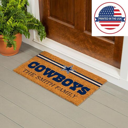 Team Sports America NFL Dallas Cowboys Personalized Coir Door Mat, 18 x 30 Inches Custom Name Doormat with Non Slip Back, Front Door Welcome Mats in Saudi Arabia
