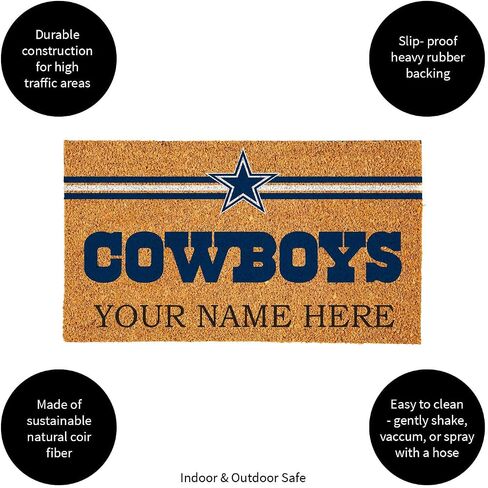 Team Sports America NFL Dallas Cowboys Personalized Coir Door Mat, 18 x 30 Inches Custom Name Doormat with Non Slip Back, Front Door Welcome Mats in Saudi Arabia