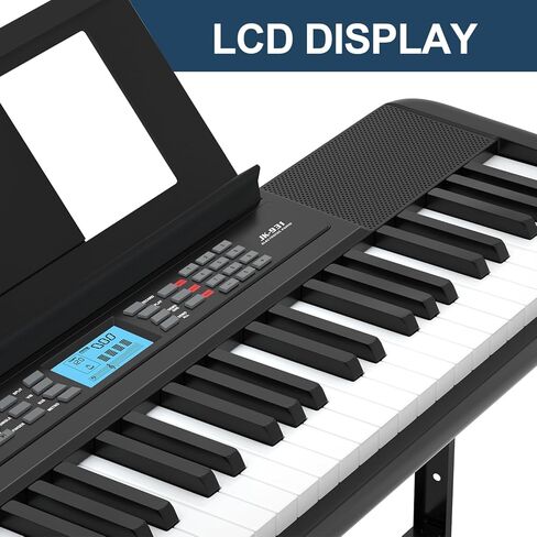 61 لوحة مفاتيح بيانو، لوحة مفاتيح بيانو كهربائية محمولة مع شاشة LCD، مكبرات صوت مدمجة، سماعات رأس، حامل، مقعد، مسند موسيقى، ميكروفون، 300 جرس، 300 إيقاع in Kuwait