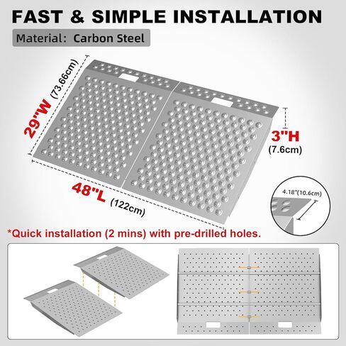 24" L x 29" Shed Ramp for Lawn Equipment, 750 LBS Portable Threshold Loading, Supporting Anti-Slip Ramp with Punch Plate Surface for Wheelchairs, Lawn Mower, ATVs, Garages & Barns, Carbon Steel in Saudi Arabia