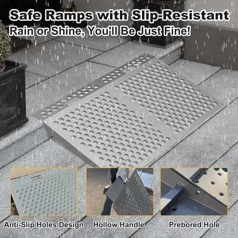 24" L x 29" Shed Ramp for Lawn Equipment, 750 LBS Portable Threshold Loading, Supporting Anti-Slip Ramp with Punch Plate Surface for Wheelchairs, Lawn Mower, ATVs, Garages & Barns, Carbon Steel in Saudi Arabia