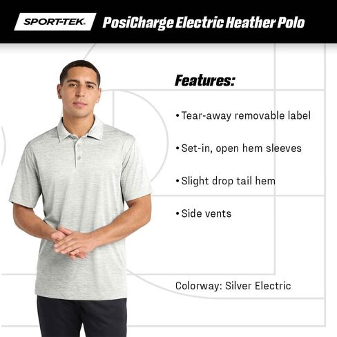 SPORT-TEK Unisex PosiCharge Electric Heather Polo | Short Sleeve Collared Shirt for Men & Women, Casual Fit for Work & Golf in Saudi Arabia