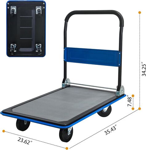 Moving Platform Hand Truck 330lbs.Foldable Push Cart Dolly with 360 Degree Swivel Wheels.Space Saving Dolly Cart for Easy Storage.Collapsible Rolling Tool Cart.Luggage Cart (Blue, 330LB) in Kuwait