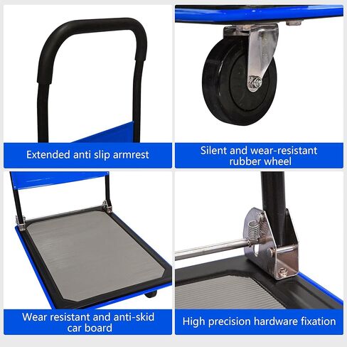 Moving Platform Hand Truck 330lbs.Foldable Push Cart Dolly with 360 Degree Swivel Wheels.Space Saving Dolly Cart for Easy Storage.Collapsible Rolling Tool Cart.Luggage Cart (Blue, 330LB) in Kuwait