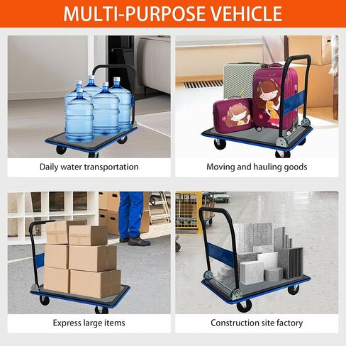 Moving Platform Hand Truck 330lbs.Foldable Push Cart Dolly with 360 Degree Swivel Wheels.Space Saving Dolly Cart for Easy Storage.Collapsible Rolling Tool Cart.Luggage Cart (Blue, 330LB) in Kuwait