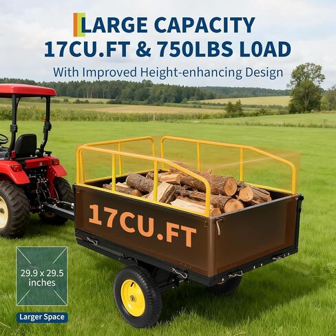 GarveeLife Lawn Mower Trailer ATV Dump Cart Tow Behind, 1600 Lb Utility Garden Cart, 22 Cu.Ft, Heavy Duty Steel Garden Utility Trailer with Removable Sides for Atvs, Utvs Lawn Garden Tractors in Saudi Arabia