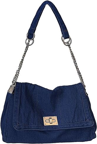 KlaOYer Denim Shoulder Bag for Women Jean Tote Bag Adjustable Chain Strap Crossbody Bags Y2k Trendy Hobo Purse Handbag in Saudi Arabia