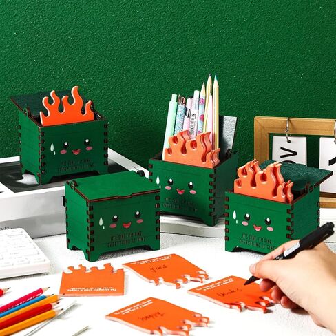 SHERR Superior Support Superior Dumpster Despster Desk Associory Honor Honor Homiination Homeization Bulk Funny Wooden Pencil Holder with Fire Fil Flame Sticky Notes for Team Cowhork Office Amstrict (24 set) in Saudi Arabia