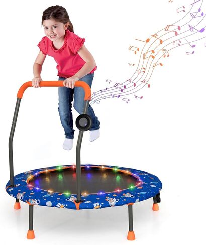 Gymax Toddler Trampoline ، 36 "الترامبولين للأطفال مع الأضواء N موسيقى ، متحدث أسنان زرقاء قابلة للإزالة ، مقبض السلامة ، سهلة التجميع المصغرة في الهواء الطلق ، حصيرة قفز للأطفال (المهر) in Saudi Arabia