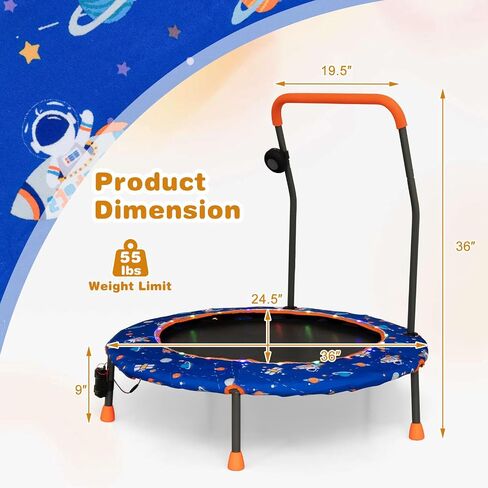 Gymax Toddler Trampoline ، 36 "الترامبولين للأطفال مع الأضواء N موسيقى ، متحدث أسنان زرقاء قابلة للإزالة ، مقبض السلامة ، سهلة التجميع المصغرة في الهواء الطلق ، حصيرة قفز للأطفال (المهر) in Saudi Arabia