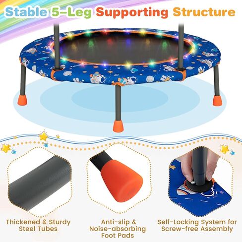 Gymax Toddler Trampoline ، 36 "الترامبولين للأطفال مع الأضواء N موسيقى ، متحدث أسنان زرقاء قابلة للإزالة ، مقبض السلامة ، سهلة التجميع المصغرة في الهواء الطلق ، حصيرة قفز للأطفال (المهر) in Saudi Arabia
