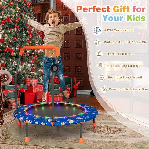 Gymax Toddler Trampoline ، 36 "الترامبولين للأطفال مع الأضواء N موسيقى ، متحدث أسنان زرقاء قابلة للإزالة ، مقبض السلامة ، سهلة التجميع المصغرة في الهواء الطلق ، حصيرة قفز للأطفال (المهر) in Saudi Arabia
