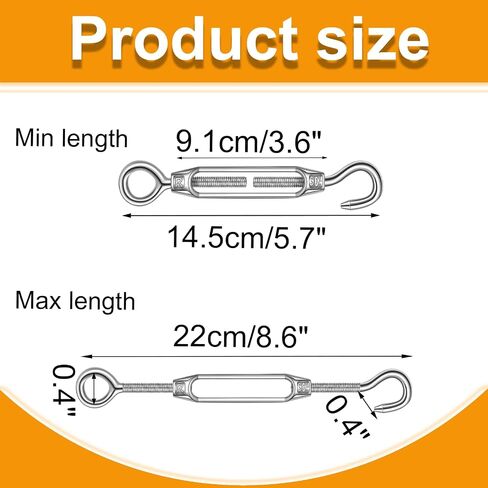 10 Pack M5 Turnbuckle Hook and Eye 304 Stainless Steel Heavy Duty Tensioners for Wire Ropes Cables Sun Adjustable Shade Sails Railings Tents Hardware Hanging DIY String Lights in Saudi Arabia