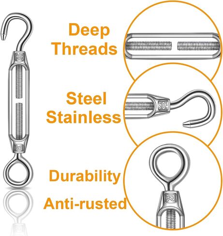 10 Pack M5 Turnbuckle Hook and Eye 304 Stainless Steel Heavy Duty Tensioners for Wire Ropes Cables Sun Adjustable Shade Sails Railings Tents Hardware Hanging DIY String Lights in Saudi Arabia