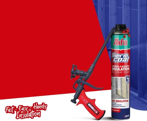 Akfix Thermcoat Fire Rated Spray Foam Insulation Kit 480 sq ft (24x27.1 oz.) - Closed Cell Expanding Wide Sealant Thermal & Acoustic Insulation for Walls and Attic - Gun & Cleaner Included, 24 Pack in Kuwait