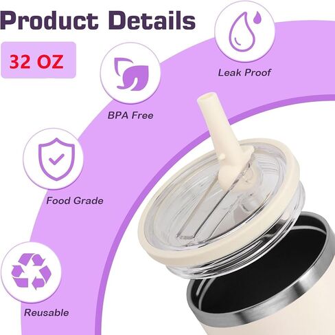 32 أوقية تميبل بيل فليب قش قش بديل ملاءمة لـ Hydrojug （فقط） ، 2 دليل على تسرب حزمة لغطاء Hydrojug Presaction Proof Proof Cover القابل لإعادة الاستخدام المتوافق مع 32 أوقية من كأس الهيدروجات (كريم) in Saudi Arabia