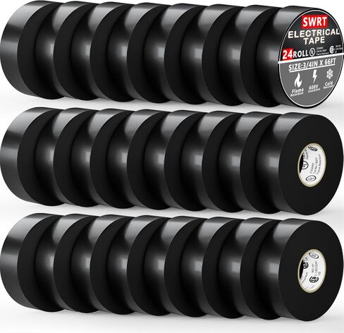 SWRT 24 Pack UL/CSA مدرج شريط كهربائي عالي درجة الحرارة 7 مل في 600 فولت ، 0.75 في × 66 قدم متثقيف اللهب الكهربائي ، لاصق قوي ، للإصلاحات الكهربائية المنزلية المنزلية التركيبات الاحترافية in Saudi Arabia