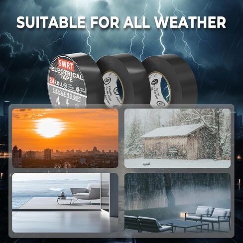 SWRT 24 Pack UL/CSA مدرج شريط كهربائي عالي درجة الحرارة 7 مل في 600 فولت ، 0.75 في × 66 قدم متثقيف اللهب الكهربائي ، لاصق قوي ، للإصلاحات الكهربائية المنزلية المنزلية التركيبات الاحترافية in Saudi Arabia