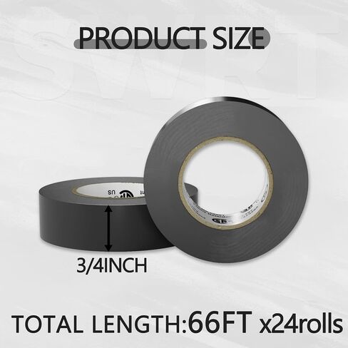 SWRT 24 Pack UL/CSA مدرج شريط كهربائي عالي درجة الحرارة 7 مل في 600 فولت ، 0.75 في × 66 قدم متثقيف اللهب الكهربائي ، لاصق قوي ، للإصلاحات الكهربائية المنزلية المنزلية التركيبات الاحترافية in Saudi Arabia