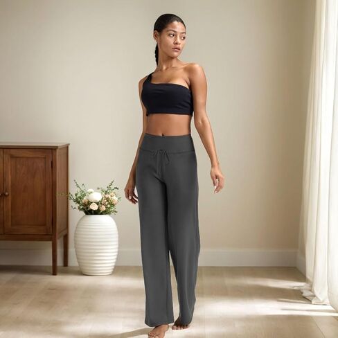 Women's High Waisted Wide Leg Yoga Pants - Comfy Loose Lounge Pajama Pants with Drawstring and Pockets in Saudi Arabia
