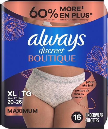 Always Discreet Boutique Incontinence Underwear, Maximum Absorbency, XL (36 Ct) in Saudi Arabia