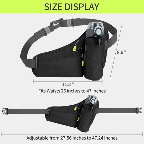 running water bottle belt， With water bottle holder,Hiking Fanny Pack for Phone and Wallet,Adjustable Sports Waist Pack,Running Bag,Suitable for marathon, running, cycling, walking gear (black) in Saudi Arabia