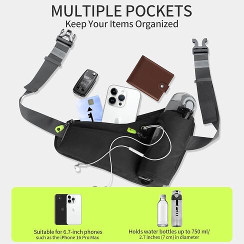 running water bottle belt， With water bottle holder,Hiking Fanny Pack for Phone and Wallet,Adjustable Sports Waist Pack,Running Bag,Suitable for marathon, running, cycling, walking gear (black) in Saudi Arabia